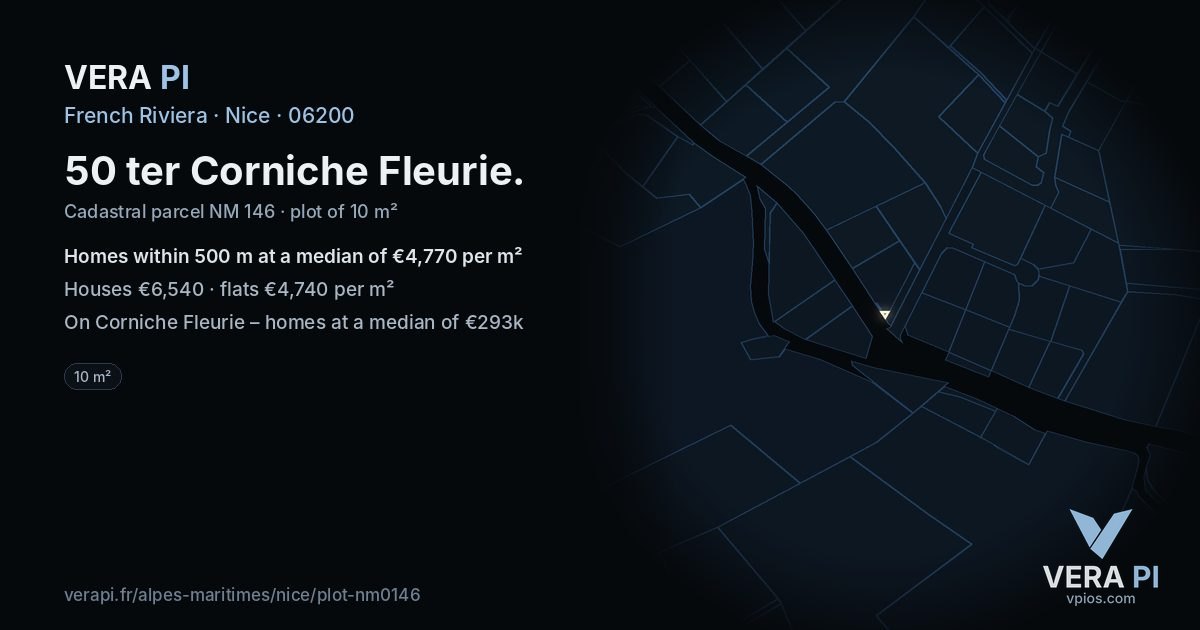 50 ter Corniche Fleurie, Nice at night – the plot lit, the parcels around coloured by the prices near them
