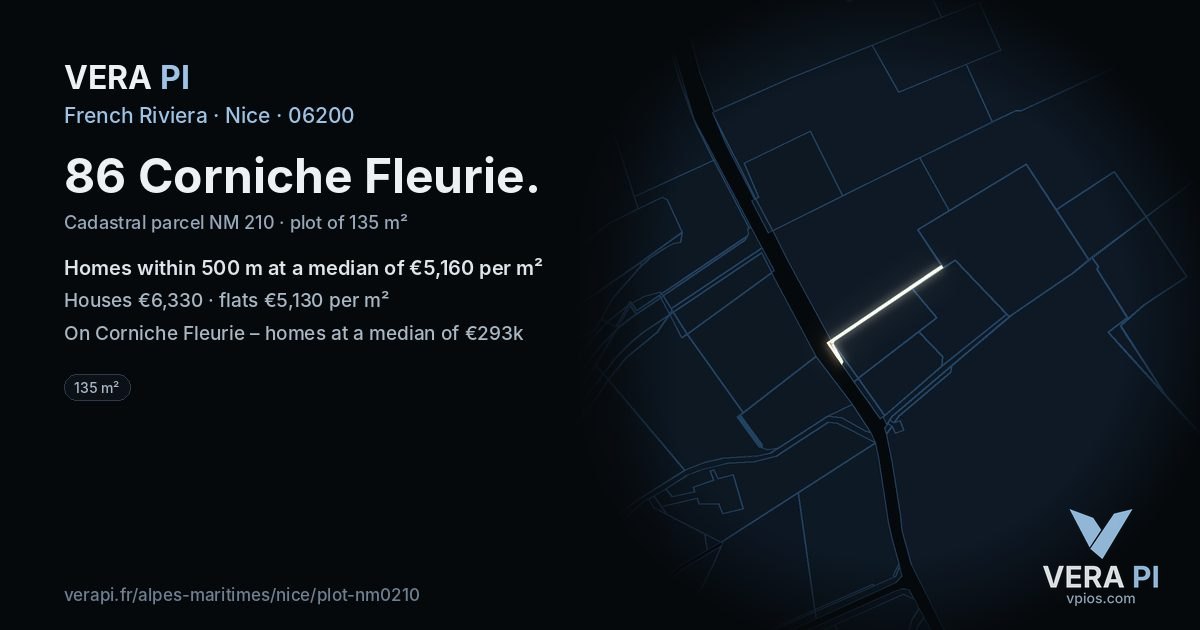 86 Corniche Fleurie, Nice at night – the plot lit, the parcels around coloured by the prices near them