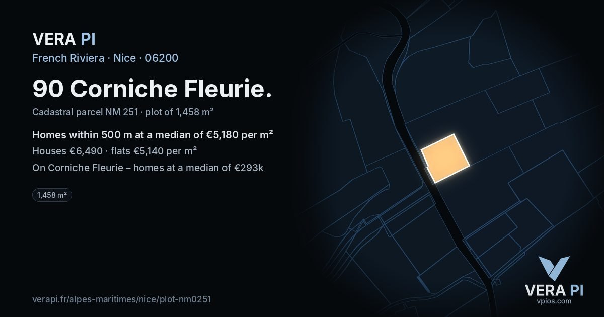 90 Corniche Fleurie, Nice at night – the plot lit, the parcels around coloured by the prices near them