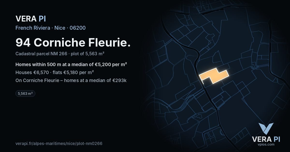 94 Corniche Fleurie, Nice at night – the plot lit, the parcels around coloured by the prices near them
