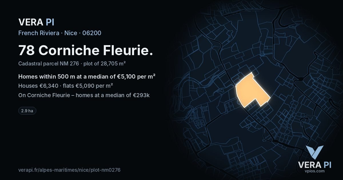 78 Corniche Fleurie, Nice at night – the plot lit, the parcels around coloured by the prices near them