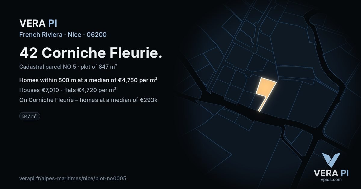 42 Corniche Fleurie, Nice at night – the plot lit, the parcels around coloured by the prices near them