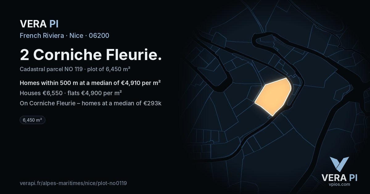 2 Corniche Fleurie, Nice at night – the plot lit, the parcels around coloured by the prices near them