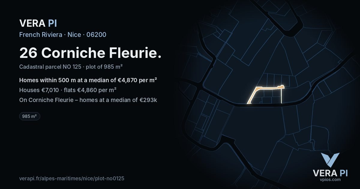 26 Corniche Fleurie, Nice at night – the plot lit, the parcels around coloured by the prices near them