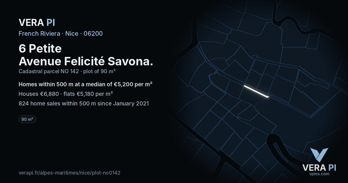 6 Petite Avenue Felicité Savona, Nice at night – the plot lit, the parcels around coloured by the prices near them