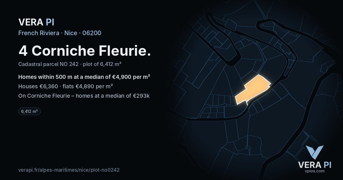 4 Corniche Fleurie, Nice at night – the plot lit, the parcels around coloured by the prices near them