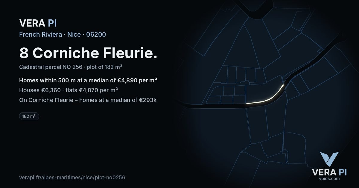 8 Corniche Fleurie, Nice at night – the plot lit, the parcels around coloured by the prices near them