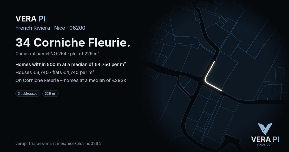 34 Corniche Fleurie, Nice at night – the plot lit, the parcels around coloured by the prices near them