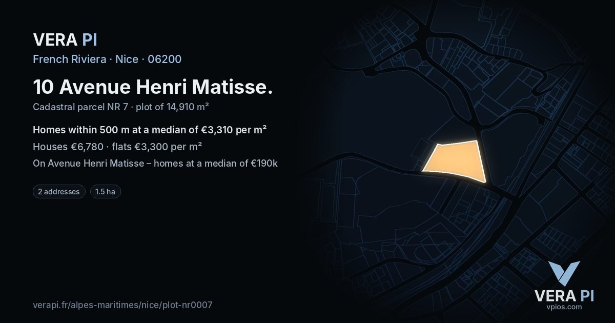 10 Avenue Henri Matisse, Nice at night – the plot lit, the parcels around coloured by the prices near them