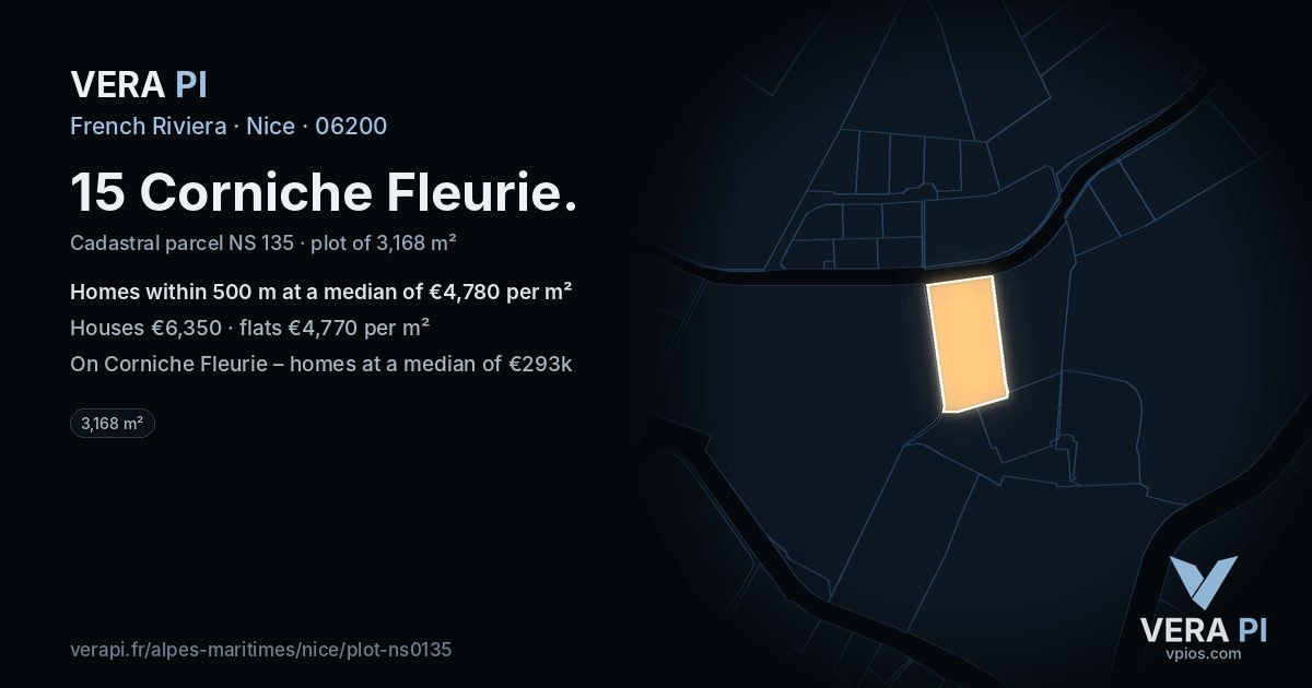 15 Corniche Fleurie, Nice at night – the plot lit, the parcels around coloured by the prices near them