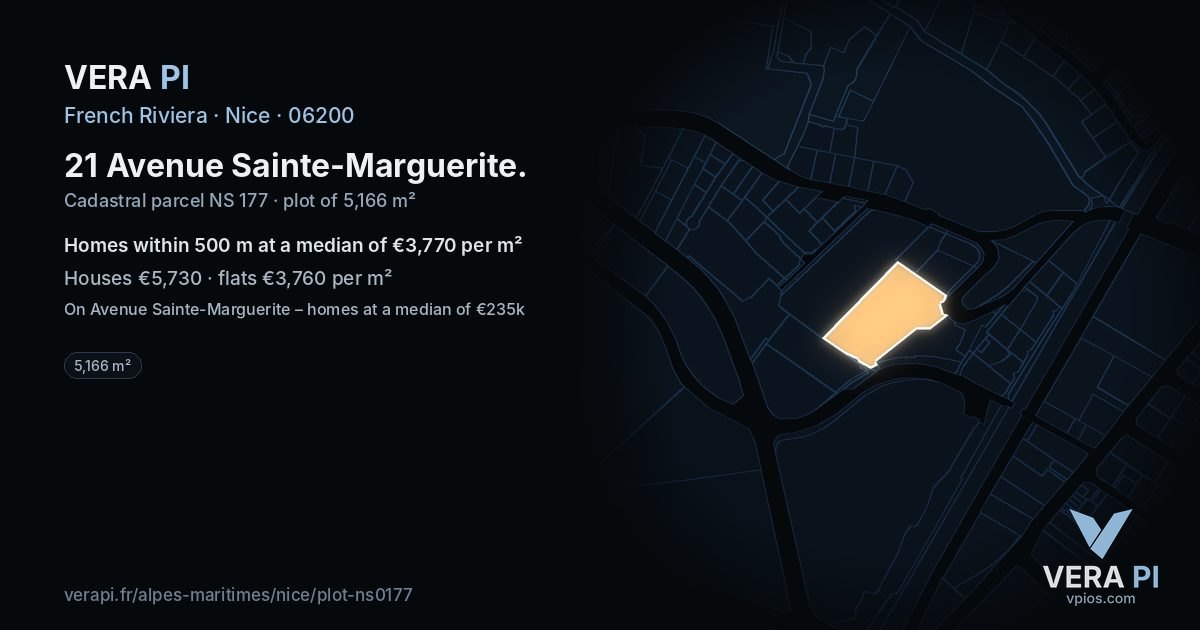 21 Avenue Sainte-Marguerite, Nice at night – the plot lit, the parcels around coloured by the prices near them