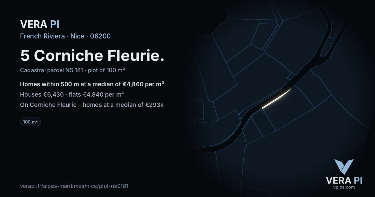 5 Corniche Fleurie, Nice at night – the plot lit, the parcels around coloured by the prices near them