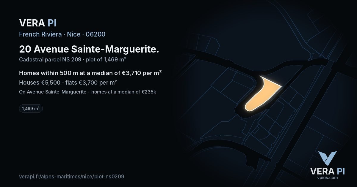 20 Avenue Sainte-Marguerite, Nice at night – the plot lit, the parcels around coloured by the prices near them