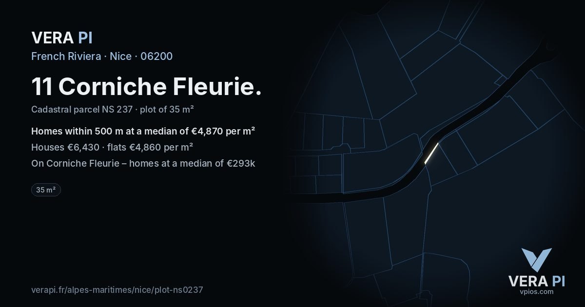 11 Corniche Fleurie, Nice at night – the plot lit, the parcels around coloured by the prices near them