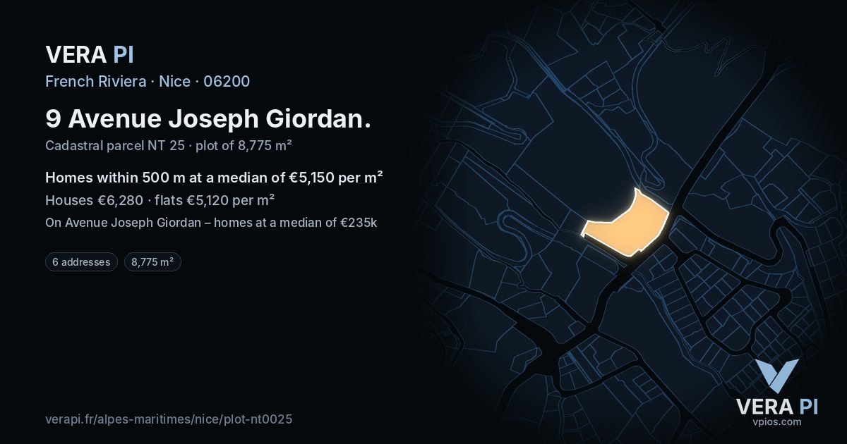 9 Avenue Joseph Giordan, Nice at night – the plot lit, the parcels around coloured by the prices near them