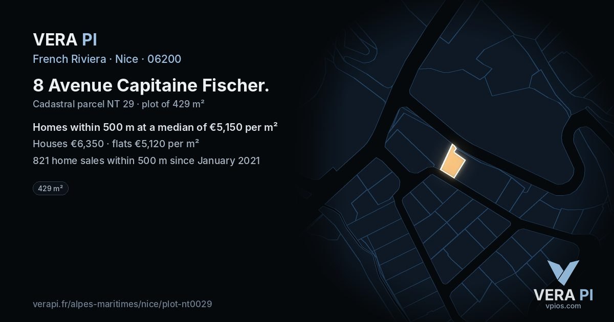 8 Avenue Capitaine Fischer, Nice at night – the plot lit, the parcels around coloured by the prices near them
