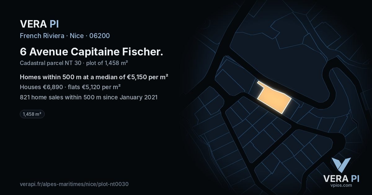 6 Avenue Capitaine Fischer, Nice at night – the plot lit, the parcels around coloured by the prices near them