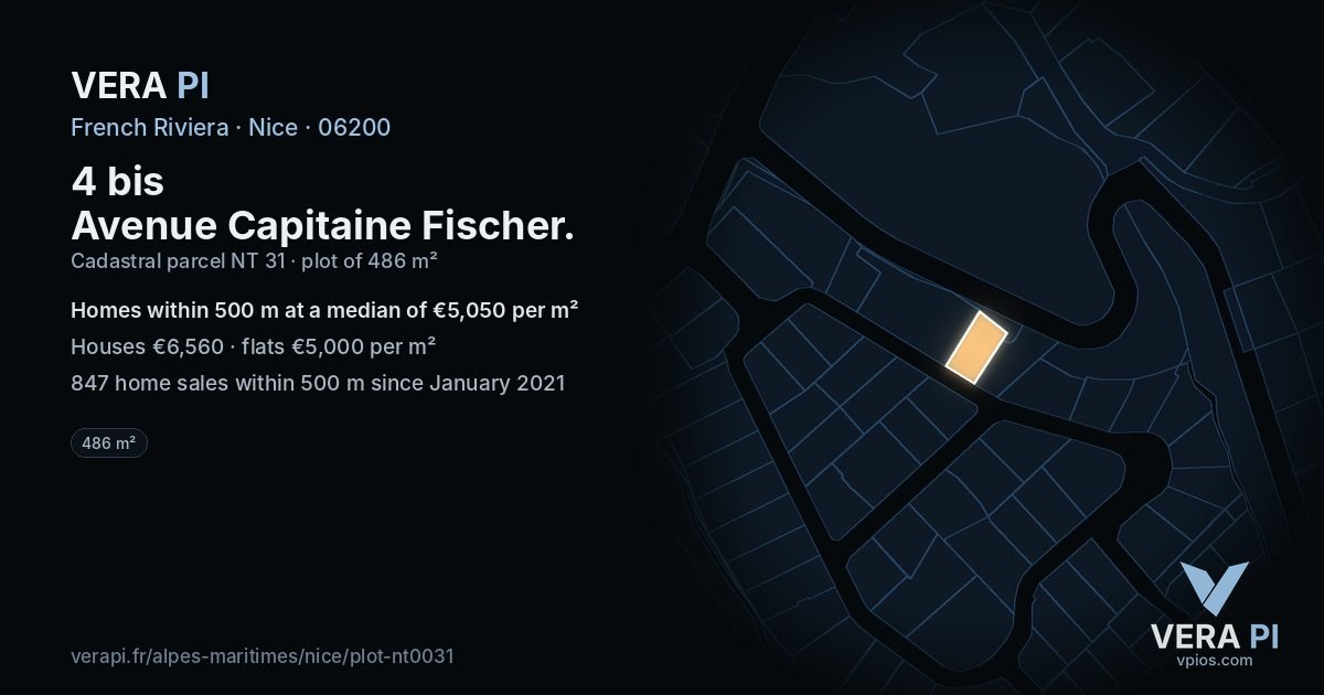 4 bis Avenue Capitaine Fischer, Nice at night – the plot lit, the parcels around coloured by the prices near them