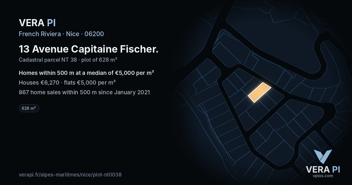 13 Avenue Capitaine Fischer, Nice at night – the plot lit, the parcels around coloured by the prices near them