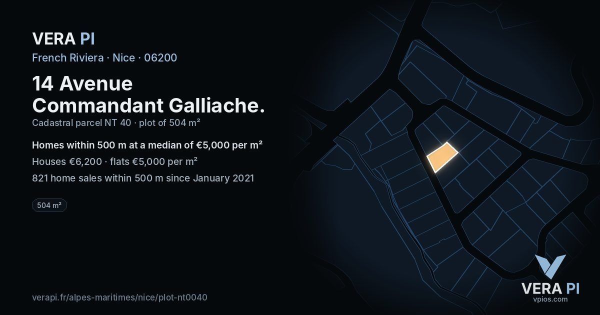 14 Avenue Commandant Galliache, Nice at night – the plot lit, the parcels around coloured by the prices near them