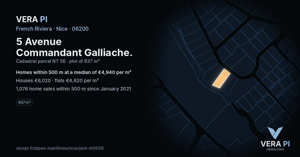 5 Avenue Commandant Galliache, Nice at night – the plot lit, the parcels around coloured by the prices near them