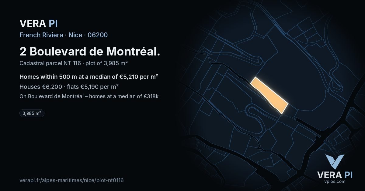 2 Boulevard de Montréal, Nice at night – the plot lit, the parcels around coloured by the prices near them