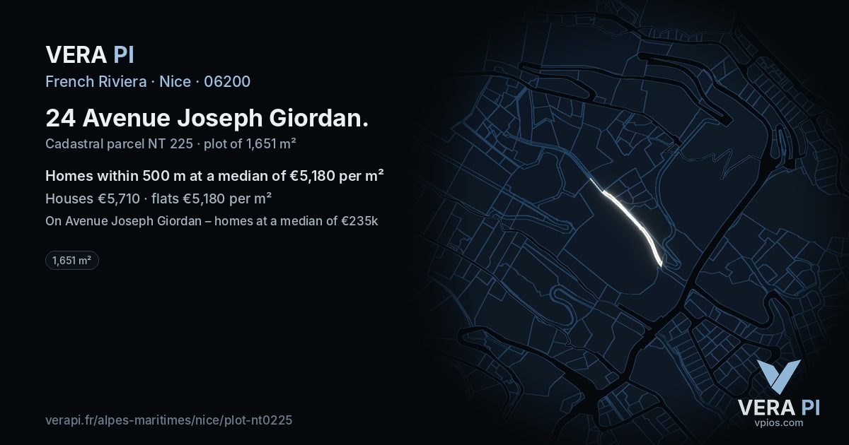24 Avenue Joseph Giordan, Nice at night – the plot lit, the parcels around coloured by the prices near them