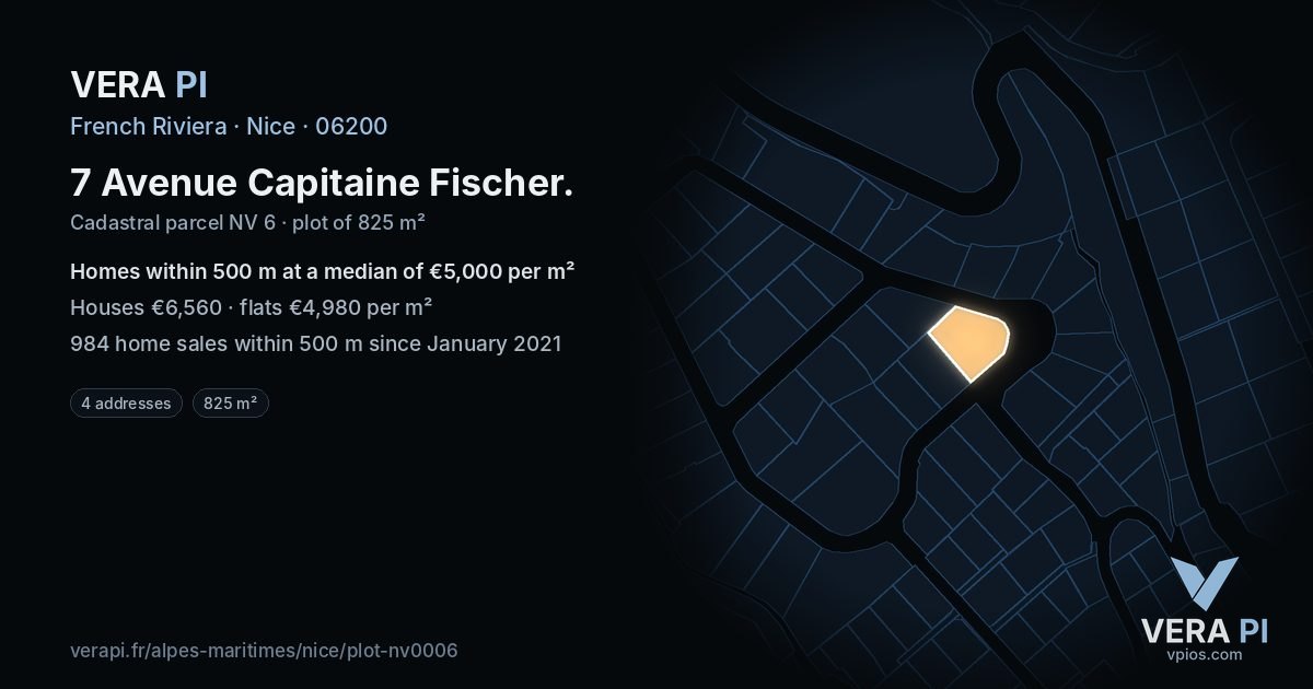 7 Avenue Capitaine Fischer, Nice at night – the plot lit, the parcels around coloured by the prices near them