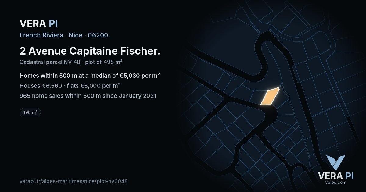 2 Avenue Capitaine Fischer, Nice at night – the plot lit, the parcels around coloured by the prices near them