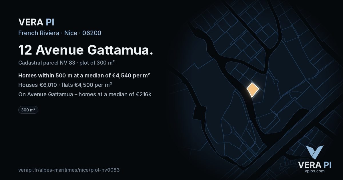 12 Avenue Gattamua, Nice at night – the plot lit, the parcels around coloured by the prices near them