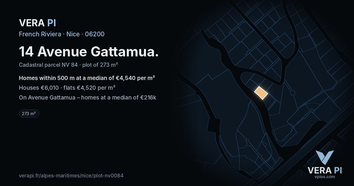 14 Avenue Gattamua, Nice at night – the plot lit, the parcels around coloured by the prices near them