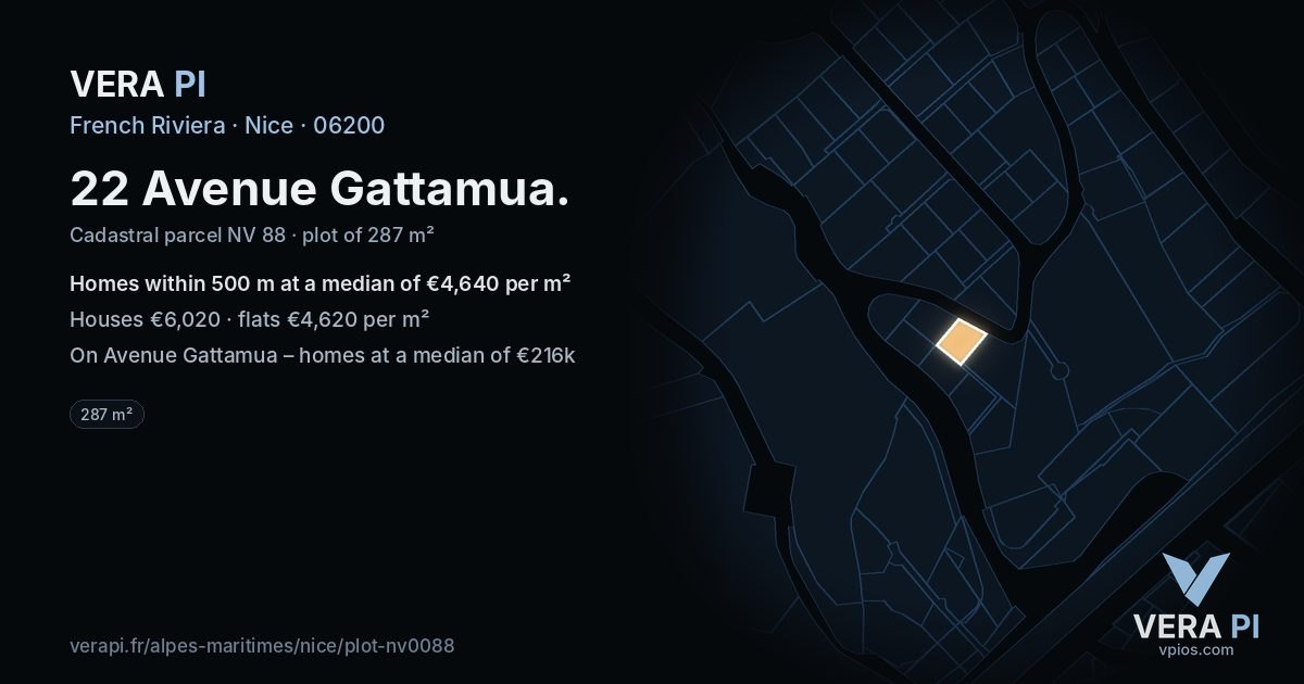 22 Avenue Gattamua, Nice at night – the plot lit, the parcels around coloured by the prices near them