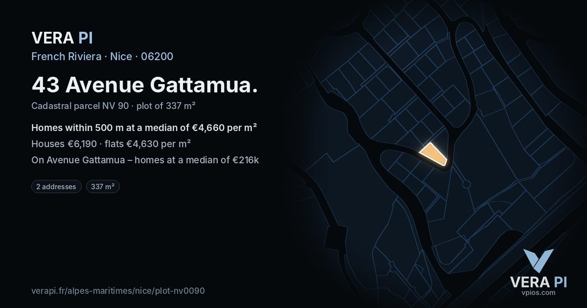 43 Avenue Gattamua, Nice at night – the plot lit, the parcels around coloured by the prices near them