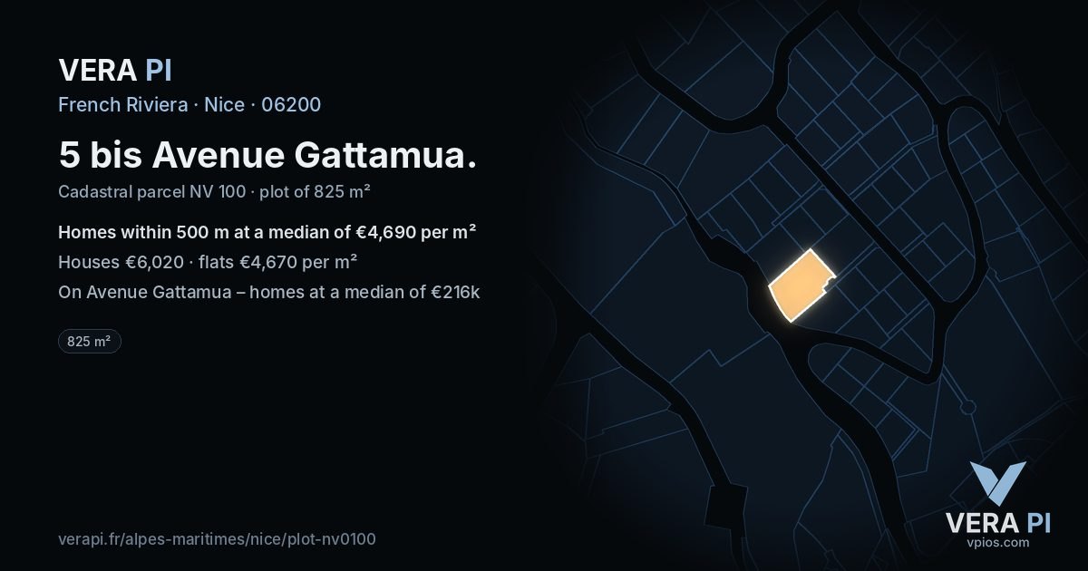 5 bis Avenue Gattamua, Nice at night – the plot lit, the parcels around coloured by the prices near them