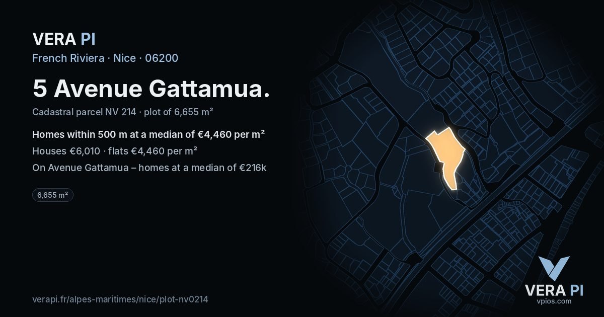 5 Avenue Gattamua, Nice at night – the plot lit, the parcels around coloured by the prices near them