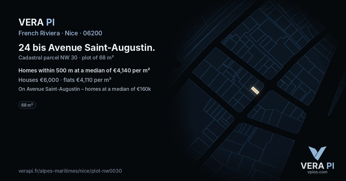 24 bis Avenue Saint-Augustin, Nice at night – the plot lit, the parcels around coloured by the prices near them