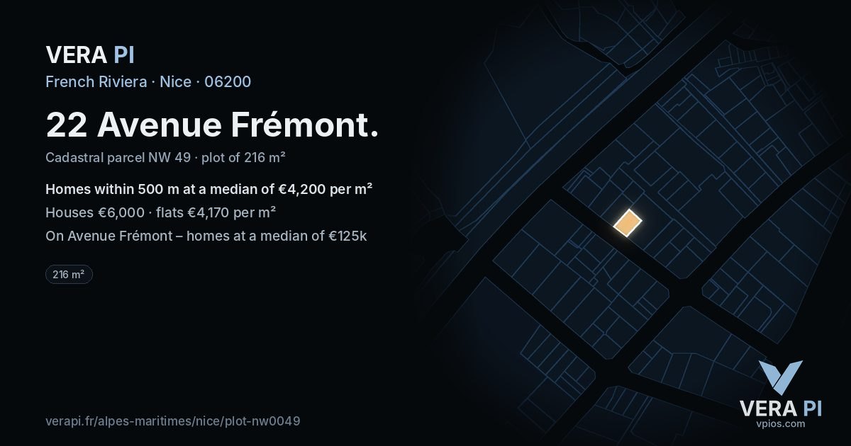 22 Avenue Frémont, Nice at night – the plot lit, the parcels around coloured by the prices near them
