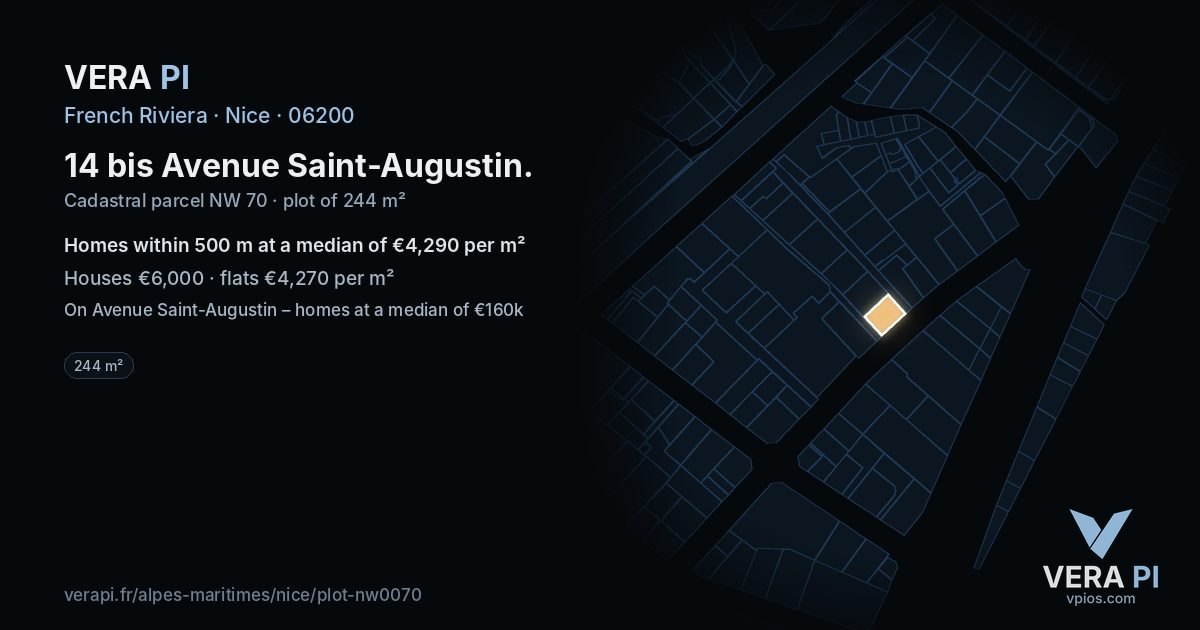 14 bis Avenue Saint-Augustin, Nice at night – the plot lit, the parcels around coloured by the prices near them