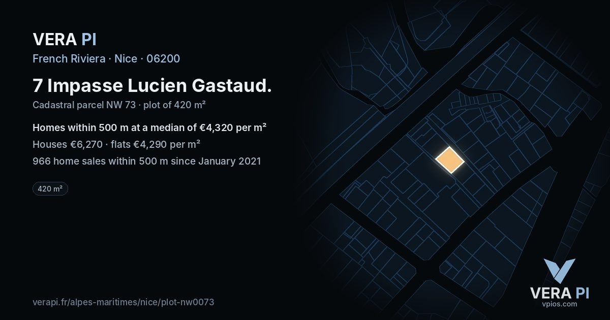 7 Impasse Lucien Gastaud, Nice at night – the plot lit, the parcels around coloured by the prices near them