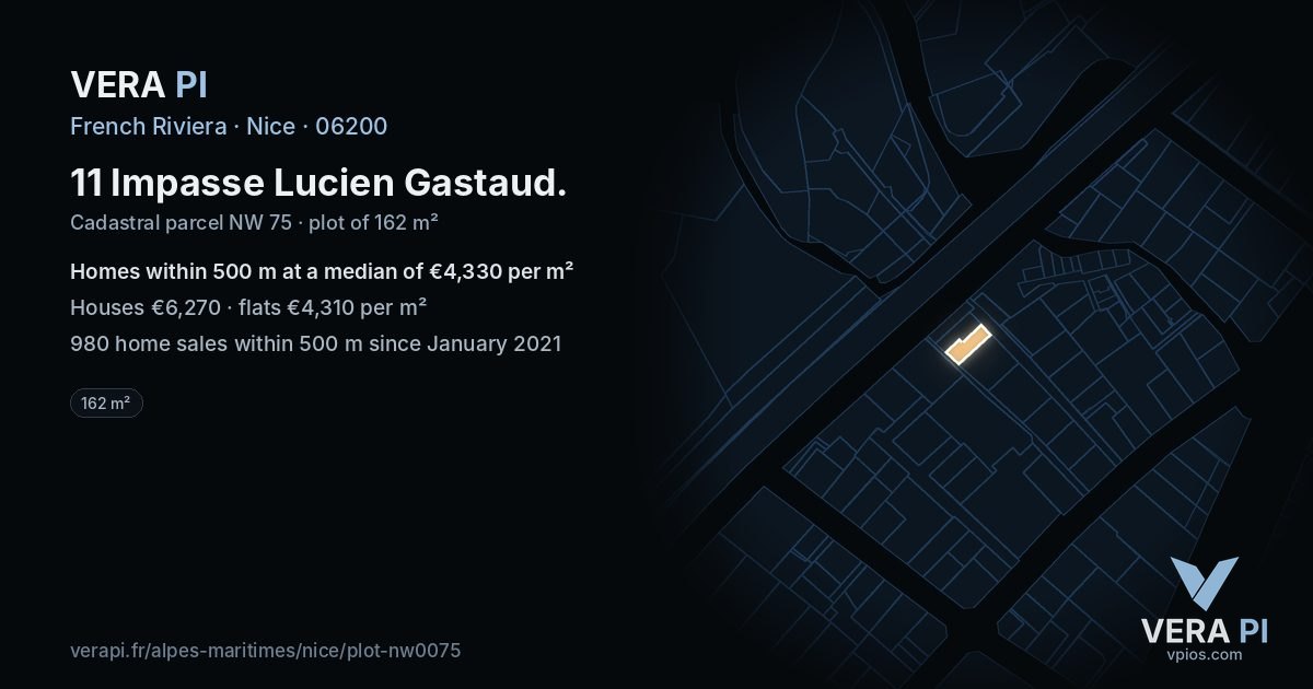 11 Impasse Lucien Gastaud, Nice at night – the plot lit, the parcels around coloured by the prices near them