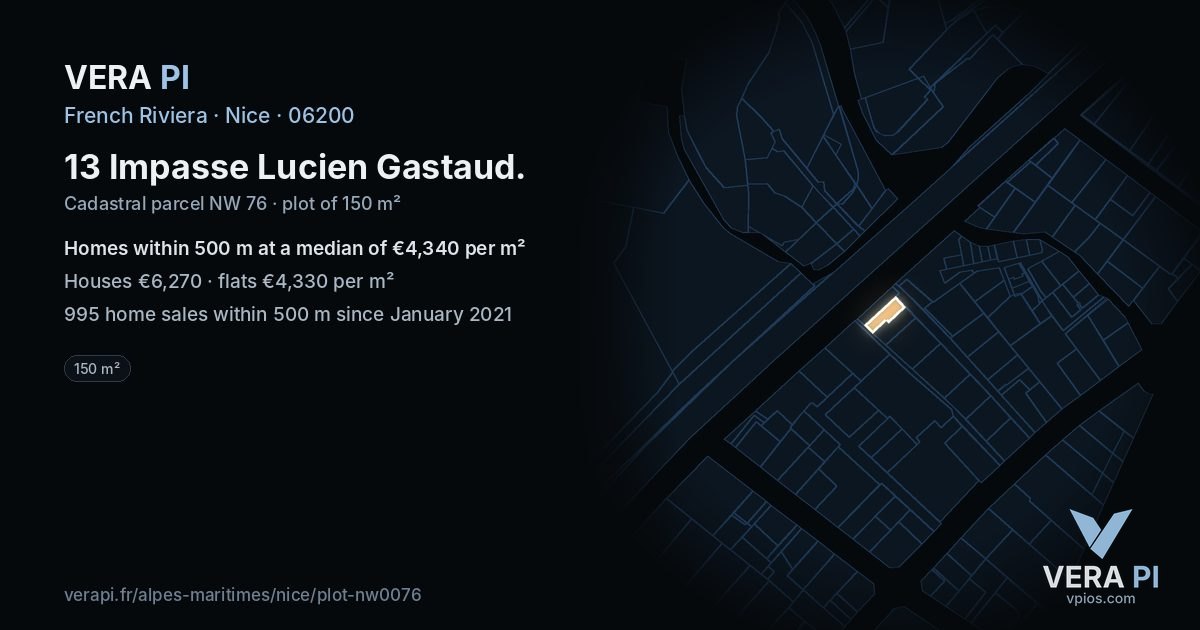 13 Impasse Lucien Gastaud, Nice at night – the plot lit, the parcels around coloured by the prices near them