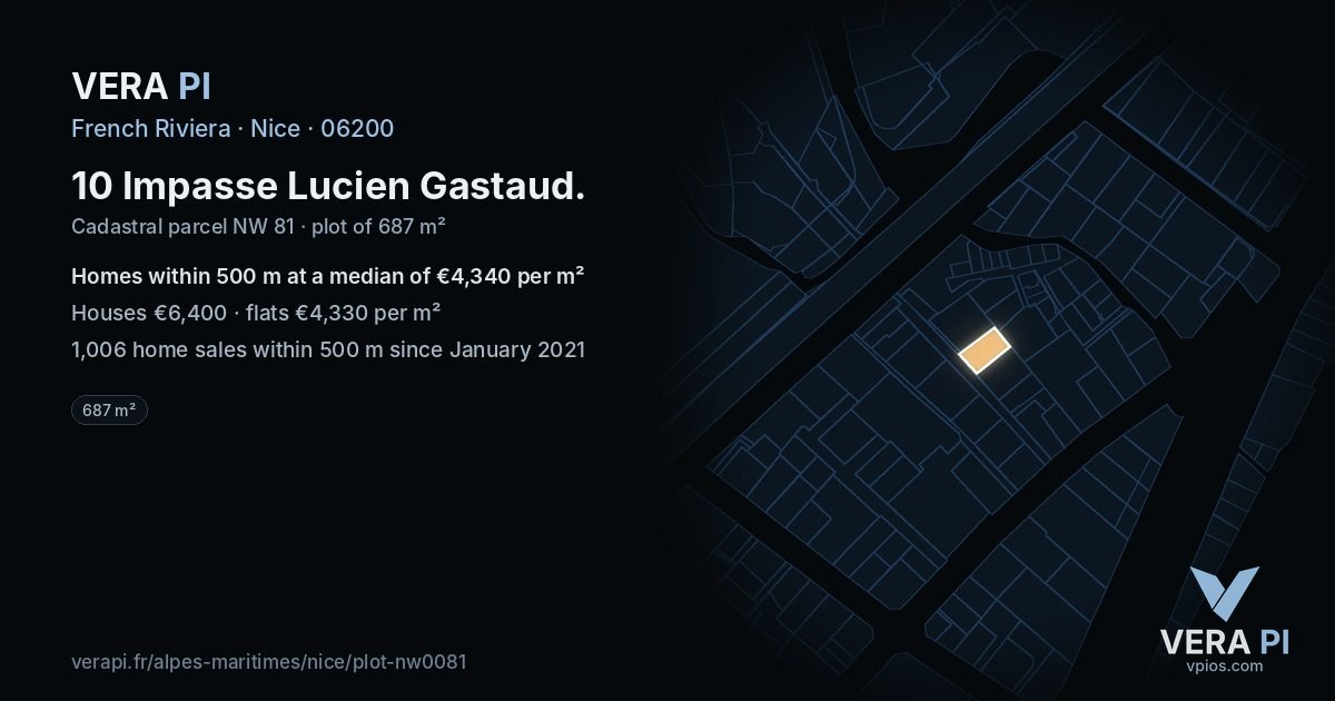 10 Impasse Lucien Gastaud, Nice at night – the plot lit, the parcels around coloured by the prices near them