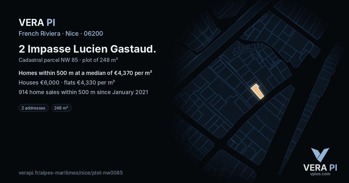 2 Impasse Lucien Gastaud, Nice at night – the plot lit, the parcels around coloured by the prices near them