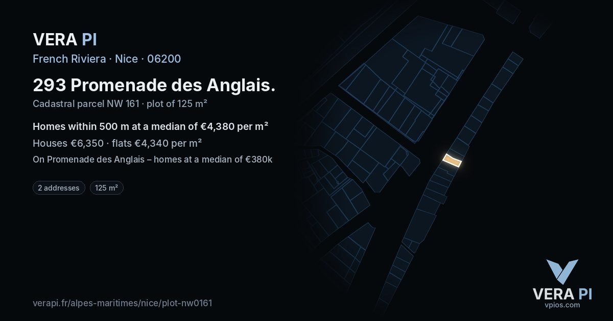 293 Promenade des Anglais, Nice at night – the plot lit, the parcels around coloured by the prices near them