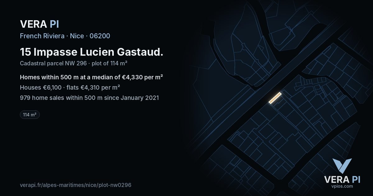 15 Impasse Lucien Gastaud, Nice at night – the plot lit, the parcels around coloured by the prices near them