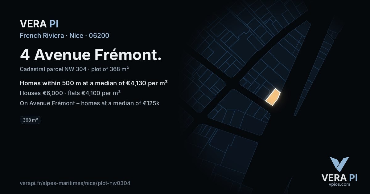 4 Avenue Frémont, Nice at night – the plot lit, the parcels around coloured by the prices near them