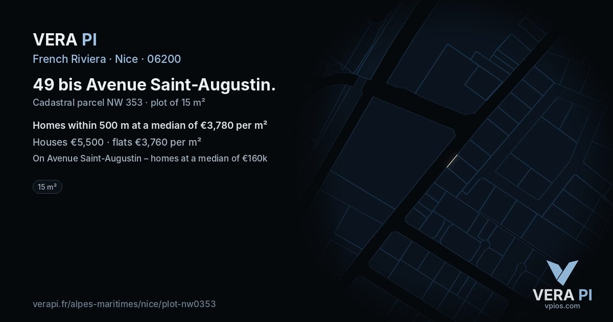 49 bis Avenue Saint-Augustin, Nice at night – the plot lit, the parcels around coloured by the prices near them