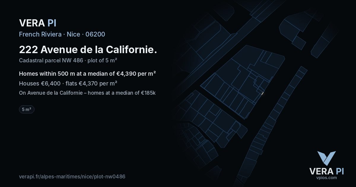 222 Avenue de la Californie, Nice at night – the plot lit, the parcels around coloured by the prices near them