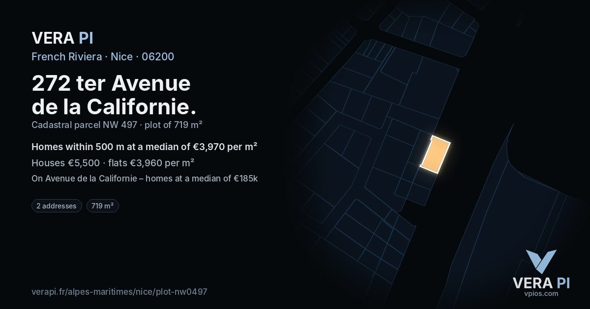 272 ter Avenue de la Californie, Nice at night – the plot lit, the parcels around coloured by the prices near them