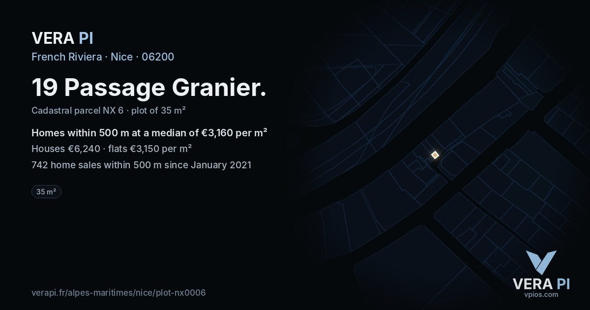 19 Passage Granier, Nice at night – the plot lit, the parcels around coloured by the prices near them